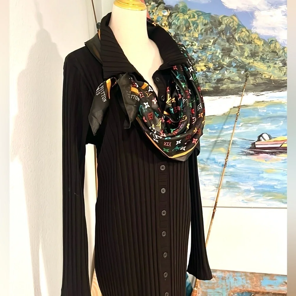 (HEAVY) Good American,Black,Wide-Ribbed Button-Down Midi Dress,NBW, Size 7/US 4X